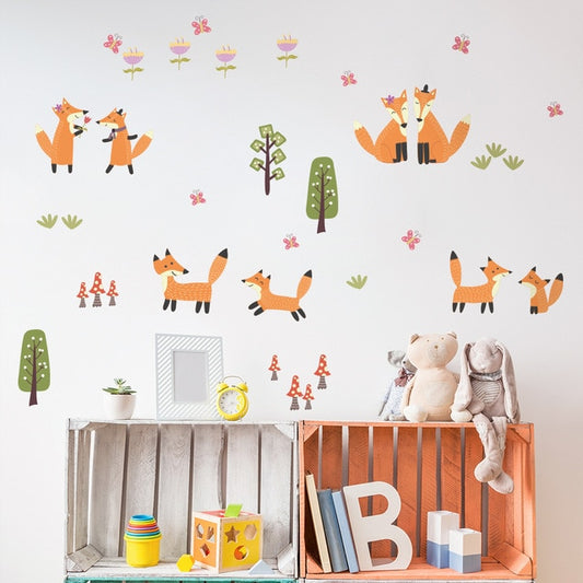 Family Life Cute Fox PVC Wall Decals Removable Wall Stickers Creative Nordic Style Colorful DIY Home Decor For Nursery Kindergarten Classroom Kids Room Decor