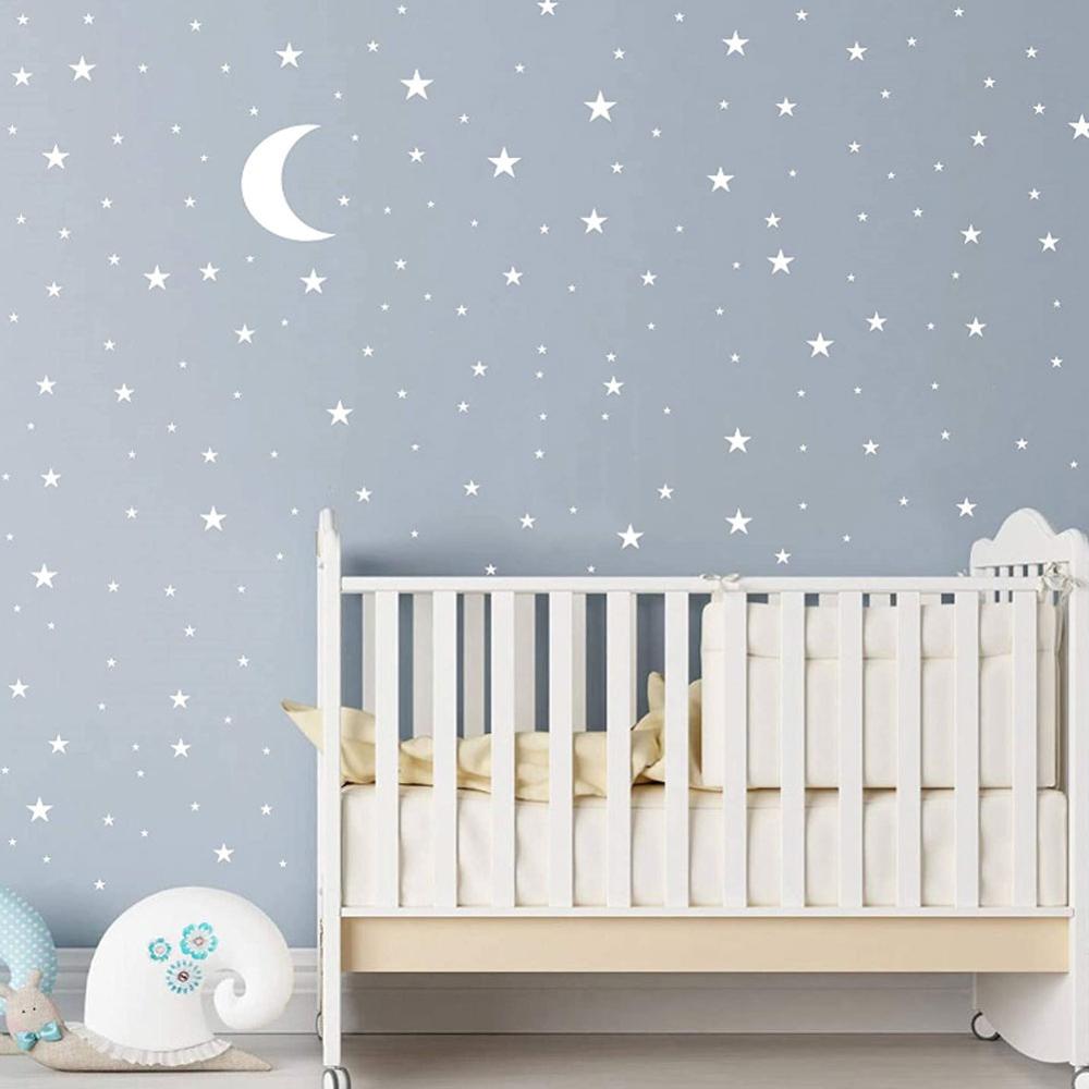 Moon And Stars Wall Decals Removable PVC Vinyl Wall Stickers For Kids Room Baby's Room Simple Creative DIY Home Decor Nordic Style Nursery Wall Decoration