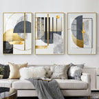 Set of 3Pcs Modern Abstract Golden Geometric Wall Art Fine Art Canvas Prints Contemporary Nordic Style Pictures For Living Room Dining Room Home Office Decor
