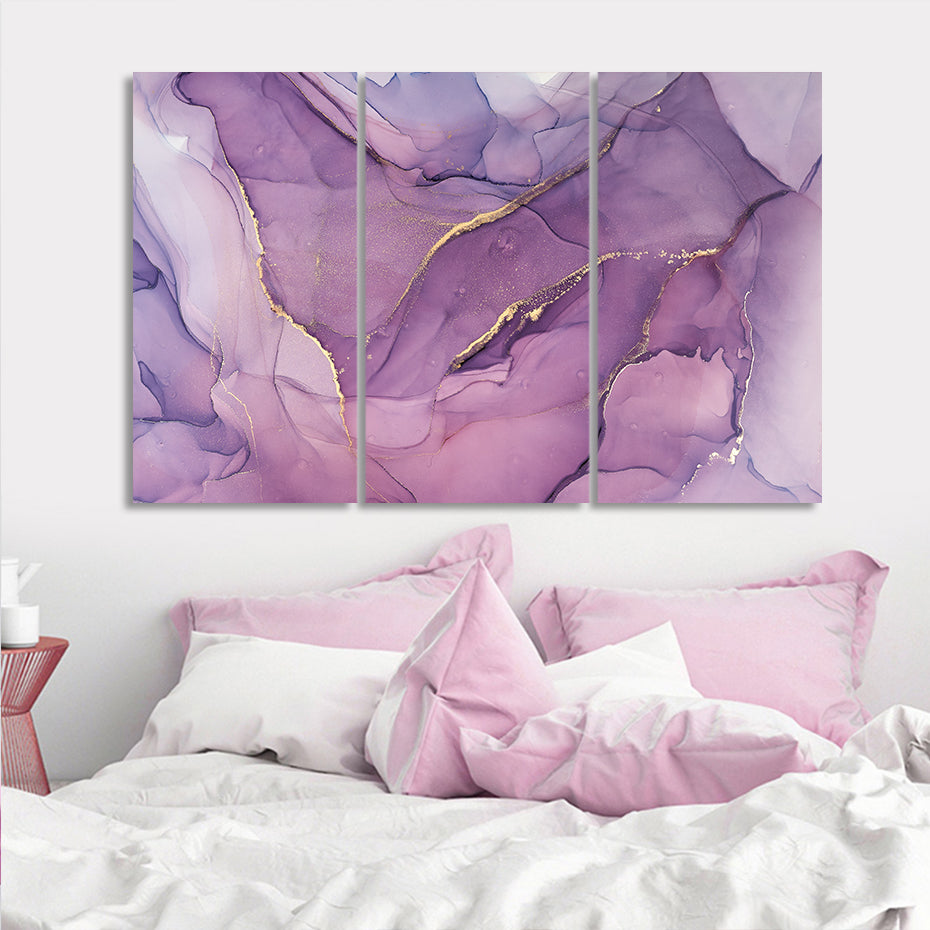 Liquid Purple Marble Print Wall Art Fine Art Canvas Prints Vertical Format Pictures For Modern Living Room Bedroom Nordic Home Decor (Set of 3)