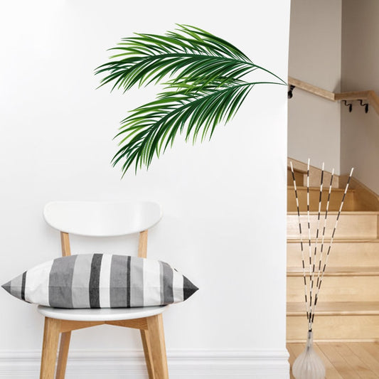 Palm Leaves Branch Simple Wall Mural Removable Peel & Stick PVC Wall Decal For Corner Wall Edge Modern Green Leaves Nordic Style Creative DIY Home Decor