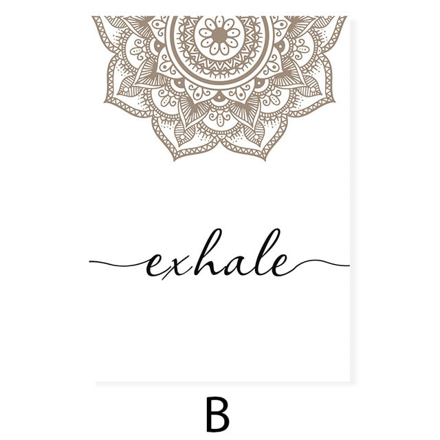 Scandinavian Floral Mandala Wall Art Inhale Exhale Quotation Posters For Meditation Yoga Inspirational Minimalist Pictures Nordic Home Wall Art Decor