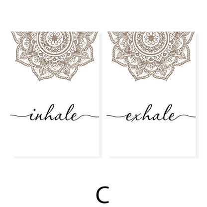 Scandinavian Floral Mandala Wall Art Inhale Exhale Quotation Posters For Meditation Yoga Inspirational Minimalist Pictures Nordic Home Wall Art Decor