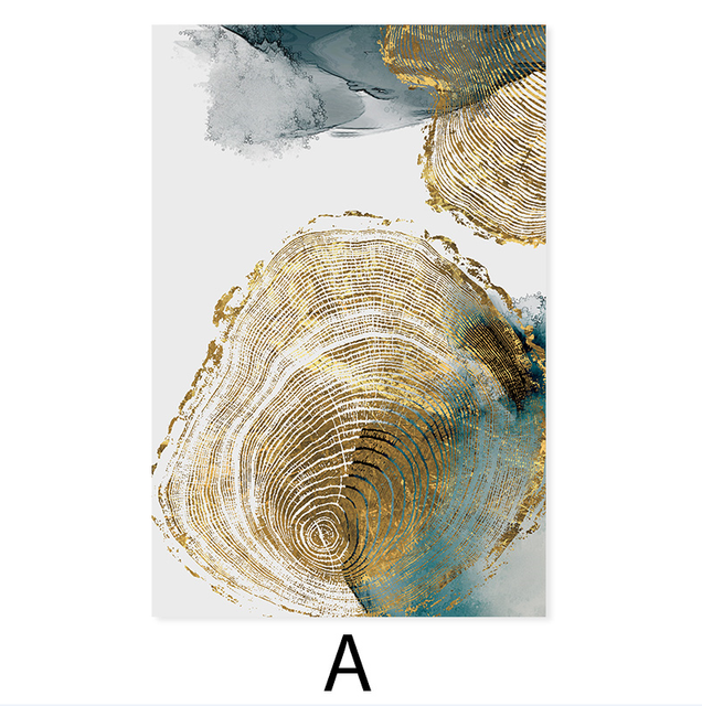 Golden Tree Of Life Wall Art Leaf Veins Wood Rings Nordic Abstract Botanic Organic Nature Fine Art Canvas Prints For Modern Living Room Home Decor
