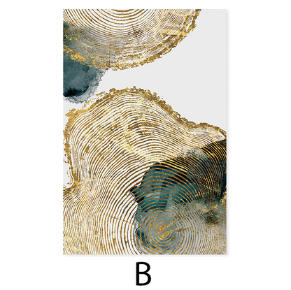 Golden Tree Of Life Wall Art Leaf Veins Wood Rings Nordic Abstract Botanic Organic Nature Fine Art Canvas Prints For Modern Living Room Home Decor
