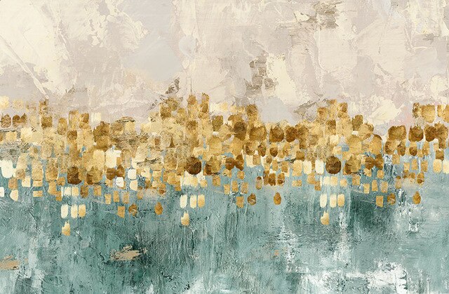 Modern Abstracts Golden Beige And Teal Luxury Wall Art Fine Art Canvas Prints Nordic Style Contemporary Wall Art For Home Office Interior Decor