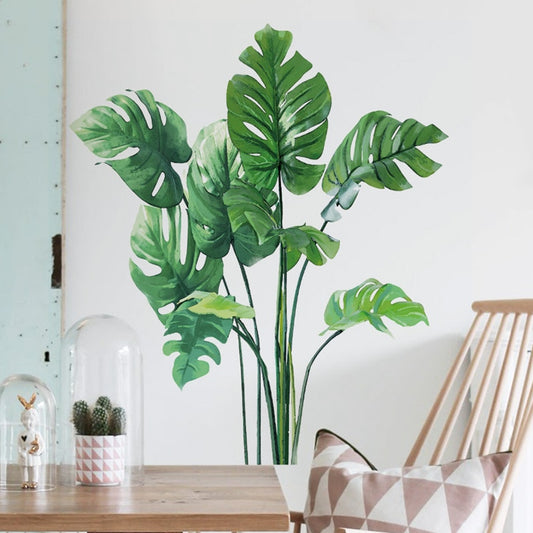 Large Monstera Leaves Wall Decals Lush Tropical Green Leaves Wall Stickers Removable Palm Leaf PVC Wall Mural For Kichen Dining Home Kids Room Creative DIY Nordic Home Decor