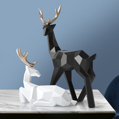 Abstract Geometric Golden Reindeer Sculptures Majestic Nordic Deer Statues For Tabletop Decoration Nordic Style Living Room In White Black Gold Blue Set Of Two