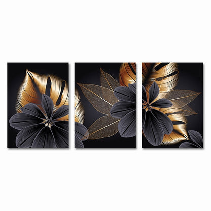 Luxury Black Golden Leaf Wall Art Fine Art Canvas Prints Modern Abstract Tropical Botanical Upscale Pictures For Living Room Loft Apartment Home Office Decor