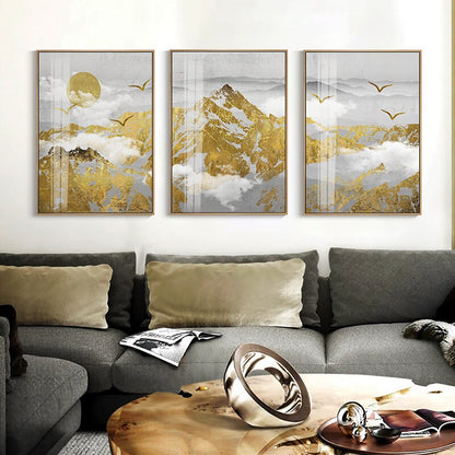 Golden Sun Mountain Landscape Wall Art Fine Art Canvas Prints Modern Nordic Style Wilderness Scenery Pictures For Living Room Dining Room Trending Interior Decor