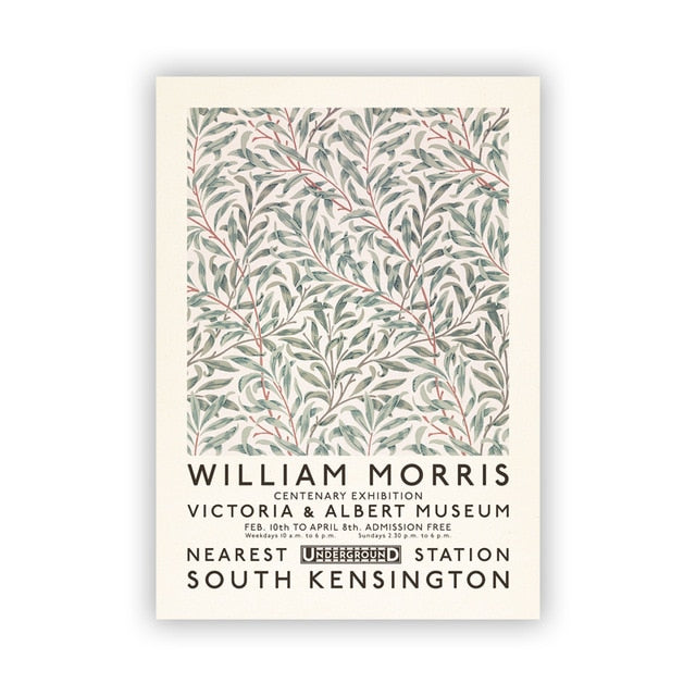 William Morris Famous Textile Designer Vintage Exhibition Poster London Wall Art Fine Art Canvas Prints Retro Gallery Wall Pictures For Living Room Decor