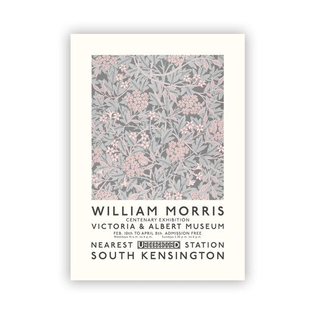 William Morris Famous Textile Designer Vintage Exhibition Poster London Wall Art Fine Art Canvas Prints Retro Gallery Wall Pictures For Living Room Decor