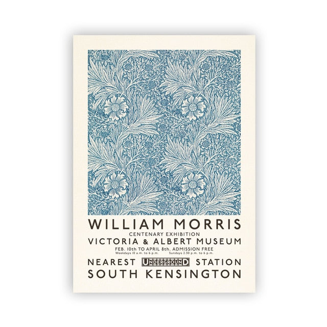 William Morris Famous Textile Designer Vintage Exhibition Poster London Wall Art Fine Art Canvas Prints Retro Gallery Wall Pictures For Living Room Decor