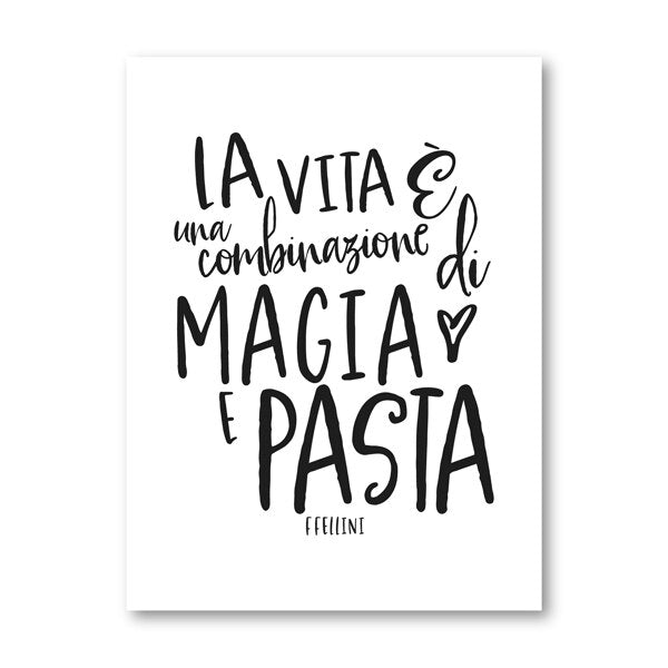 Magic And Pasta Italian Lifestyle Kitchen Food Fellini Quote Wall Art Fine Art Canvas Print Modern Mininalist Typographic Wall Art For Foodies Kitchen Wall Art Decor