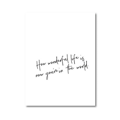How Wonderful Life Is Quote Wall Art Simple Minimalist Black White Fine Art Canvas Print Typographic Love Quotation Picture For New Baby's Room Wall Decor