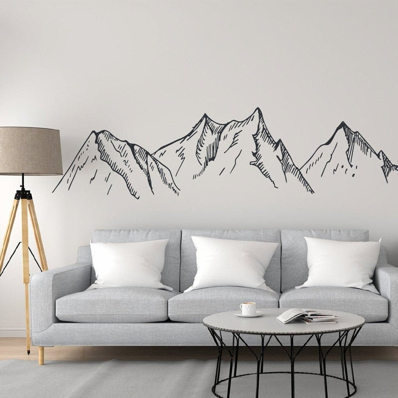 Mountain Landscape Silhouette Wall Mural Simple Minimalist Decor For Living Room Removable Self Adhesive Wall Decal DIY Creative Nordic Home Decor