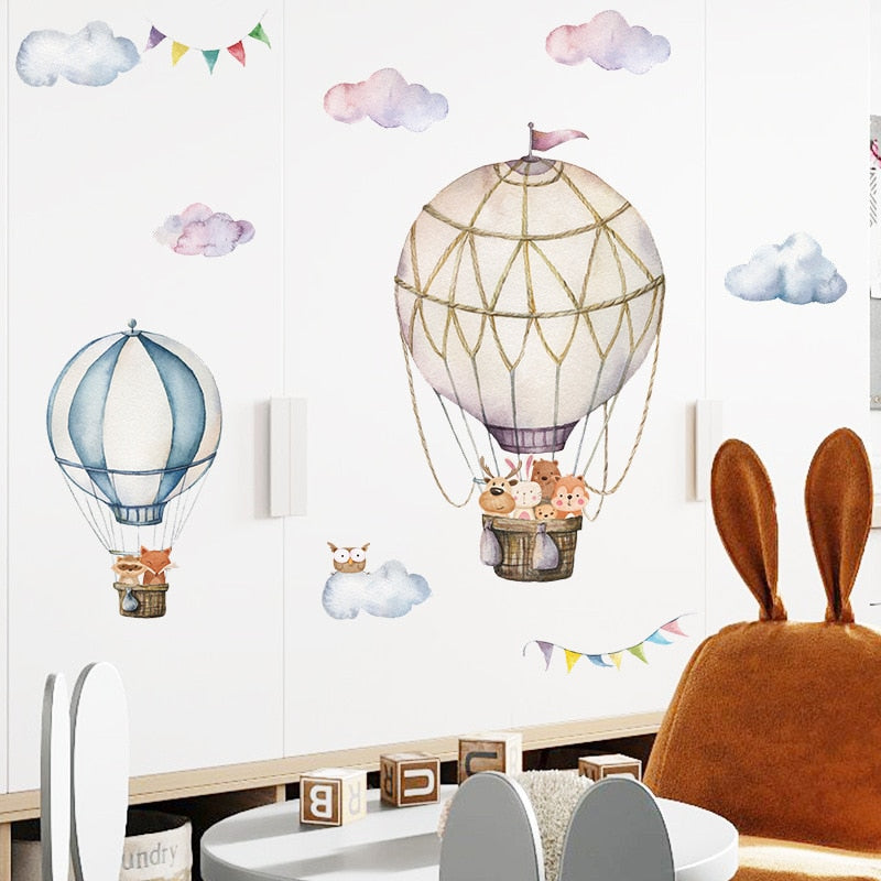Kid's Hot Air Balloons Adventures Wall Decals Colorful Self Adhesive Removable Wall Stickers For Baby's Room Nursery Decor Creative DIY Home Decoration