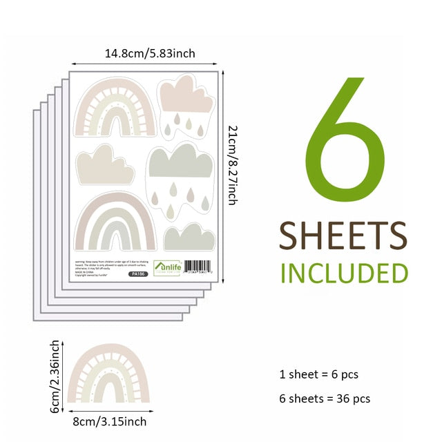 Little Rain Clouds And Rainbows Stickers For Kids Room Neutral Colors Removable Self-Adhesive PVC Wall Decals For Nursery Wall Creative DIY Home Decor