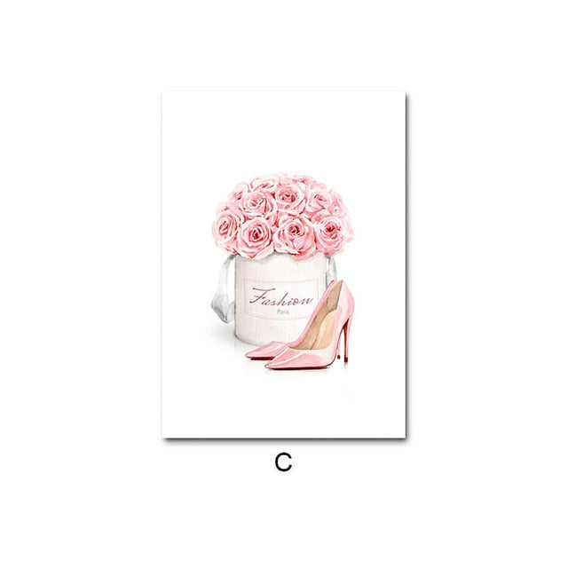 Pink Glamour Fashion Wall Art Fine Art Canvas Prints Perfume Flowers L –