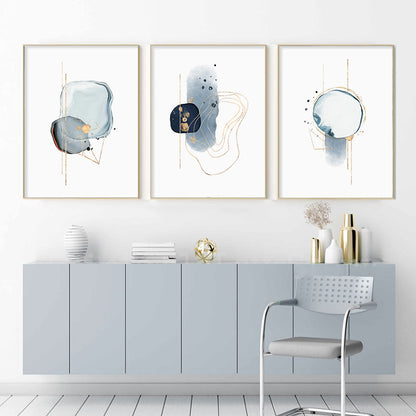 Abstract Minimalist Shades Of Blue Biomorphic Wall Art Fine Art Canvas Prints Modern Pictures For Modern Apartment Living Room Nordic Home Styling