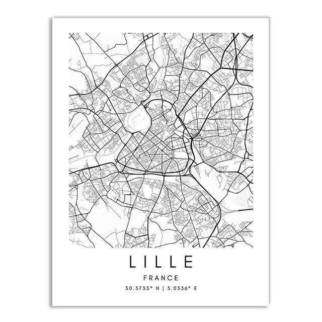 London Paris New York City Map Wall Art Fine Art Canvas Print CUSTOM City Map Picture Minimalist Black White Nordic Style Home Office Interior Decor