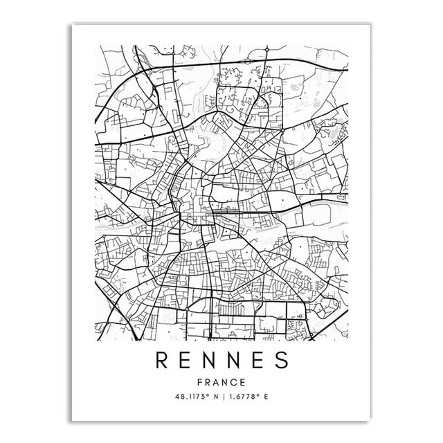 London Paris New York City Map Wall Art Fine Art Canvas Print CUSTOM City Map Picture Minimalist Black White Nordic Style Home Office Interior Decor