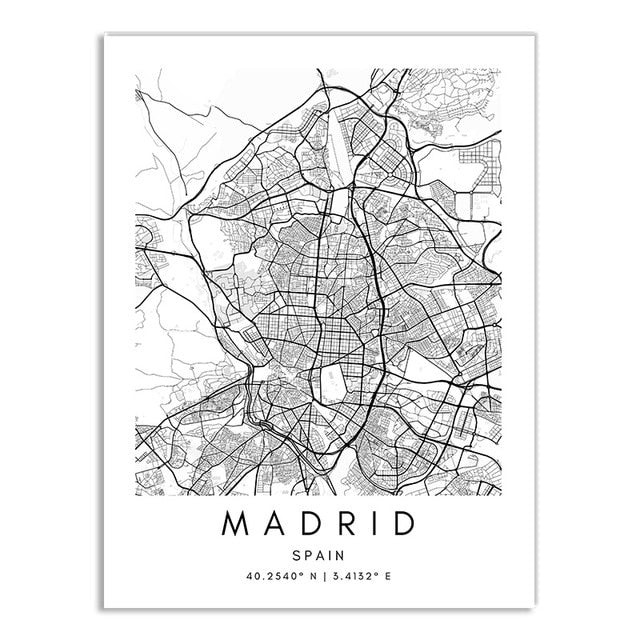 London Paris New York City Map Wall Art Fine Art Canvas Print CUSTOM City Map Picture Minimalist Black White Nordic Style Home Office Interior Decor