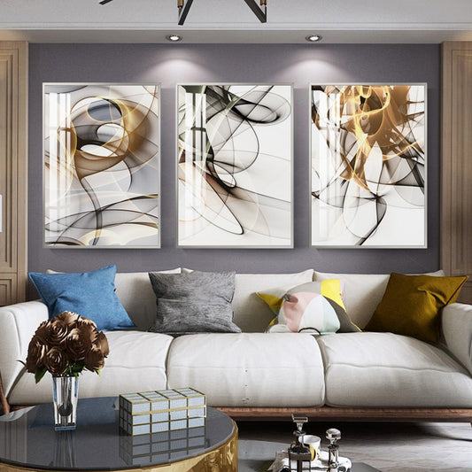 Minimalist Abstract Golden Swirls Atmospheric Wall Art Fine Art Canvas Print Pictures For Luxury Living Room Modern Loft Home Office Art Decor
