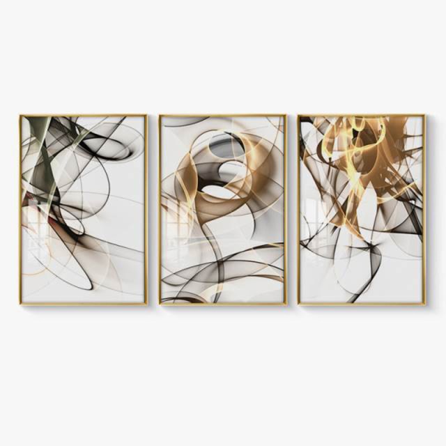 Minimalist Abstract Golden Swirls Atmospheric Wall Art Fine Art Canvas Print Pictures For Luxury Living Room Modern Loft Home Office Art Decor