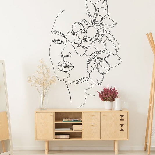 Floral Portrait Line Art Wall Mural Decoration Removable Self Adhesive PVC Wall Decal For Living Room Bedroom Creative DIY Home Decor