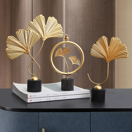 Creative Golden Floral Leaves Ornament Elegant Statuette For Modern Living Room Table Sideboard Bookshelf Mantelpiece Decoration Nordic Home Interior Styling