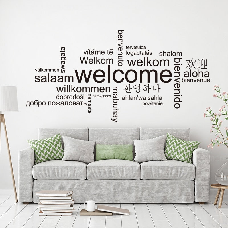 Welcome Word Cloud Wall Mural For Living Room Simple Minimalist Wall Sticker Removable Self-Adhesive PVC Decal For Guest Room BNB Wall Decor