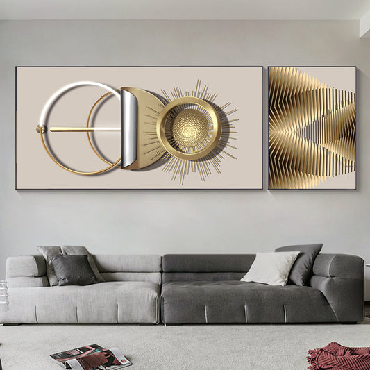 Modern Abstract Golden Sun Moon Wall Art Fine Art Canvas Prints 3d Visual Geometric Pictures For Luxury Loft Penthouse Home Office Decor