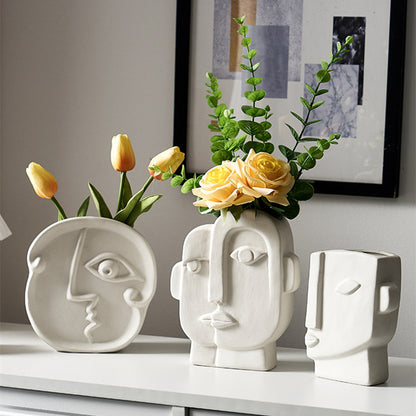 Modern Abstract Face Art Tabletop Vase Minimalist Neutral Color Ceramic Sculptures For Living Room Table Decoration Creative Nordic Home Decor