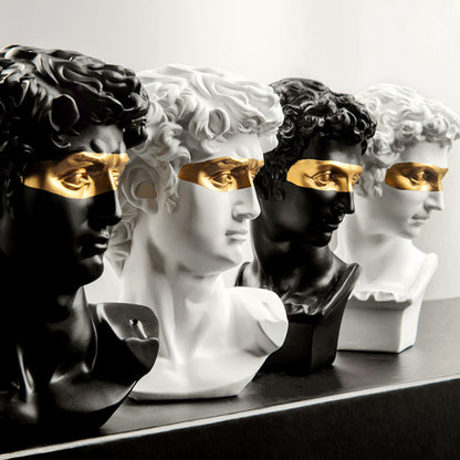 Modern Abstract Masked David Head Bust Statue Black White Golden Miniature Desktop Sculpture For Living Room Dining Room Home Office Nordic Decor