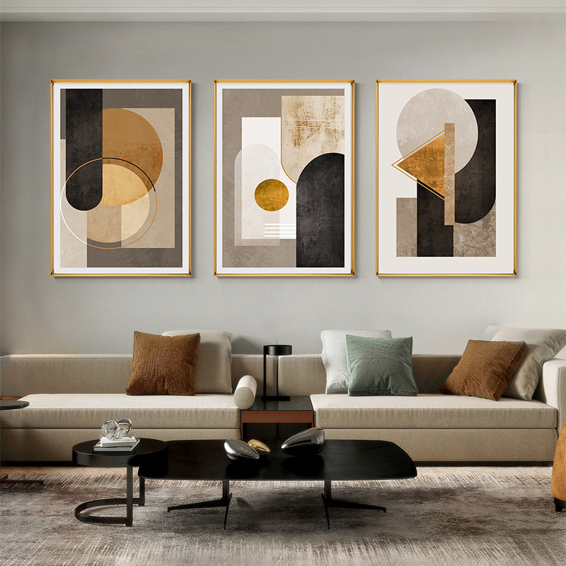 Modern Abstract Geometric Shapes Wall Art Fine Art Canvas Prints Golden Brown Beige Pictures For Scandinavian Living Room Luxury Bedroom Art Decor