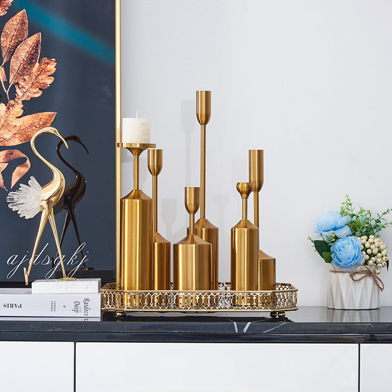 Trending Elegant Golden Metal Candle Stands For Living Room Table Sideboard Fireplace Mantelpiece Wedding Decoration Candlesticks Nordic Home Decor