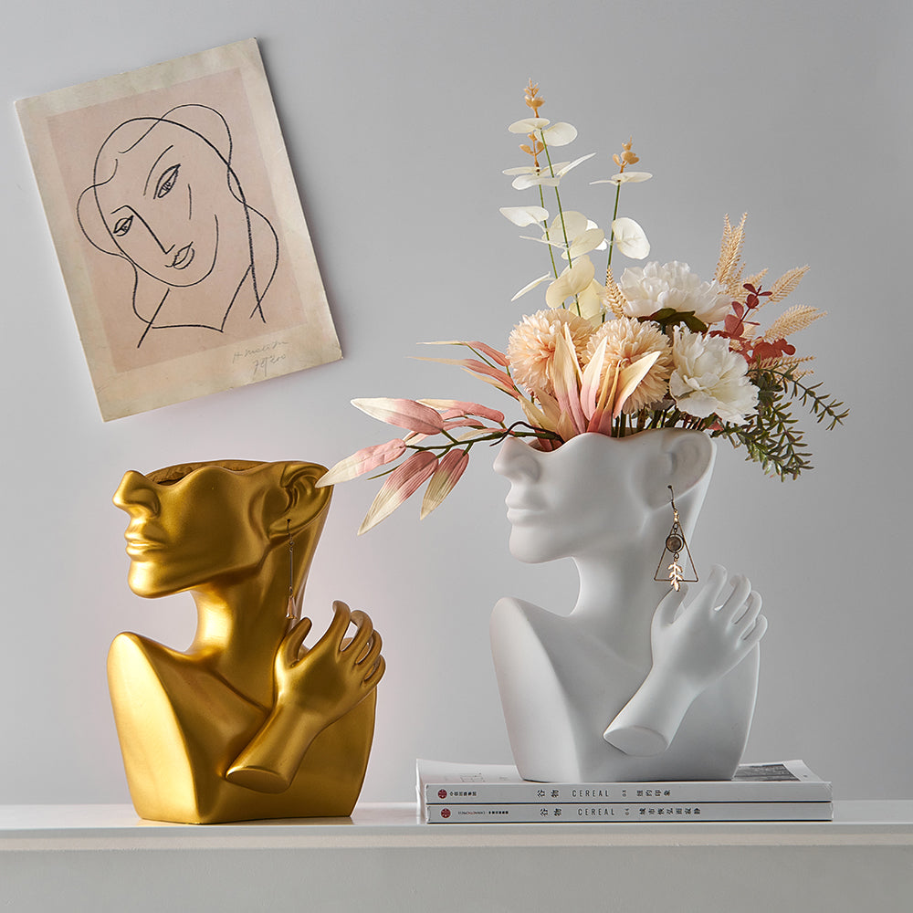 Modern Abstract Designer Fashion Art Vase Creative Resin Bust Sculpture For Bedroom Living Room Creative Salon Floral Display Trending Nordic Decor