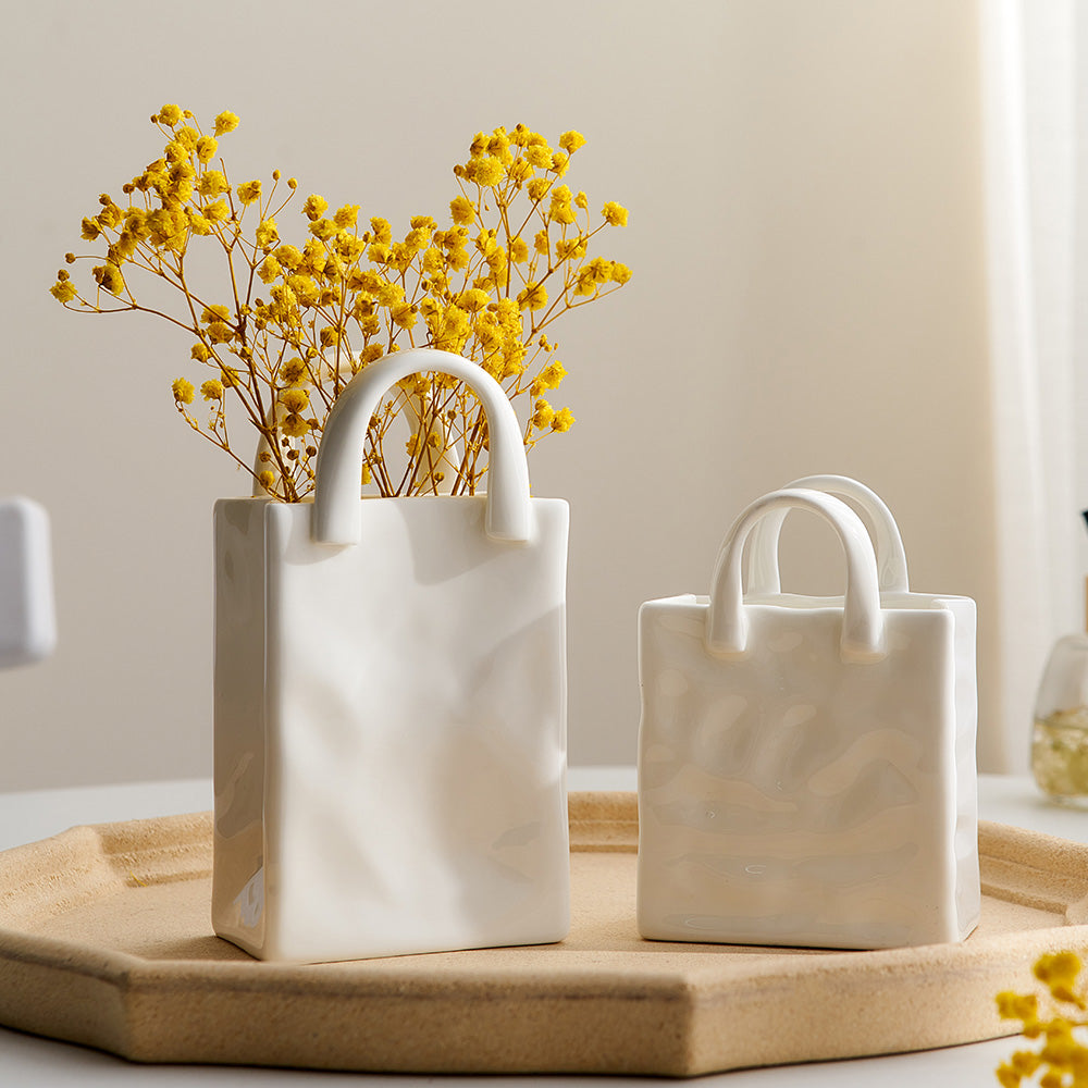 Miniature Ceramic Abstract Art Vase Minimalist Creative Handbag Vase For Modern Floral Decoration Bedroom Living Room Desktop Nordic Home Decor