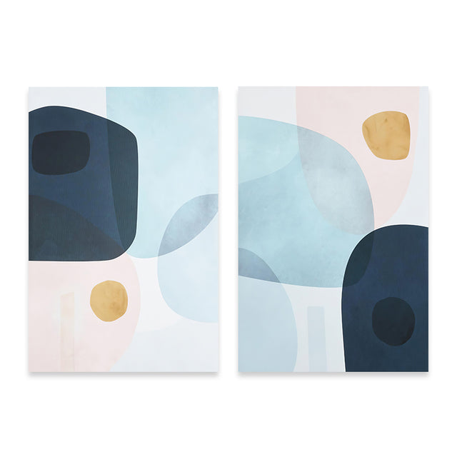 Abstract Layered Curved Shapes Wall Art Fine Art Canvas Prints Blue Golden Pastel Pink Pictures For Living Room Bedroom Nordic Home Interior Decoration