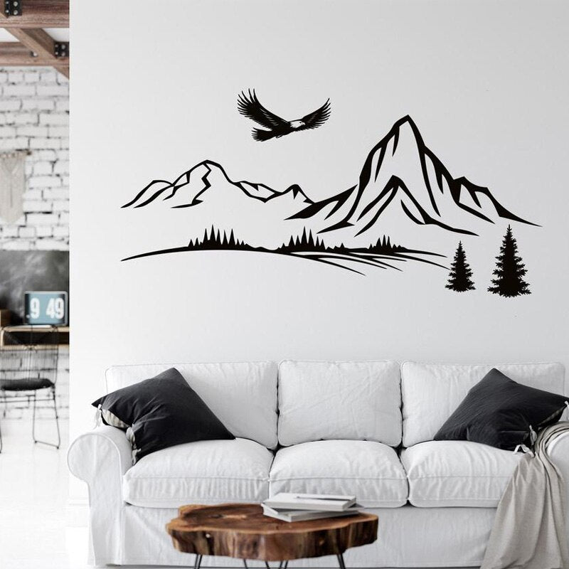 Eagle Mountain Landscape Vinyl Wall Mural Art Decor Removable Self Adhesive PVC Wall Decal For Living Room Kitchen Kid's Bedroom Creative DIY