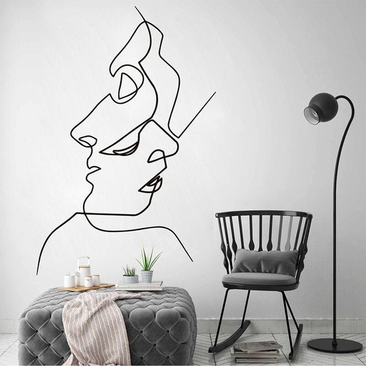  Two Lovers Line Art Portrait Wall Mural For Bedroom Living Room Decoration Removable Self Adhesive Solid Color PVC Wall Decals Creative Home Decor