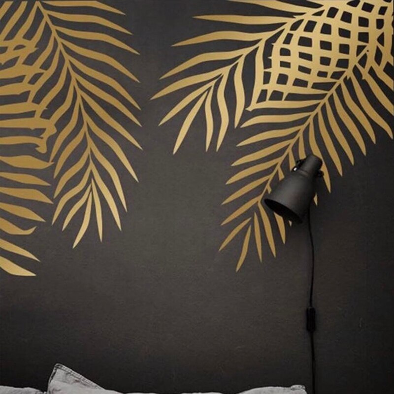 Large Palm Leaf Silhouette Vinyl Wall Decals Solid Color Tropical Leaves Wall Decor Removable Self Adhesive Murals For Creative DIY Living Room