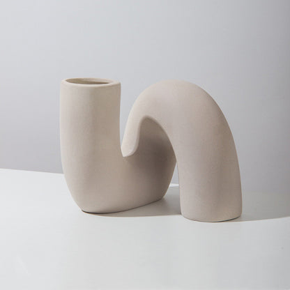 Simple Abstract Minimalist Art Vase Tubular Curved Pot For Creative Floral Arrangement Living Room Dining Room Desktop Nordic Home Decor
