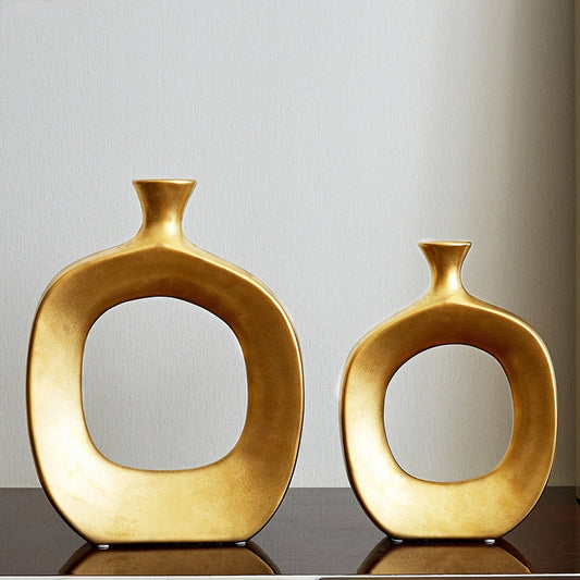 Golden Ceramic Sculpture Vase Modern Abstract Decorative Nordic Art Piece For Living Room Sideboard Dining Room Table Contemporary Nordic Decor