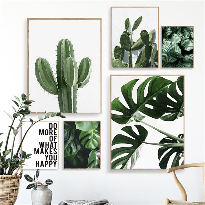 Minimalist Monstera Green Leaves Botanical Wall Art Fine Art Canvas Prints Cactus Poster Pictures For Living Room Dining Room Nordic Home Decor