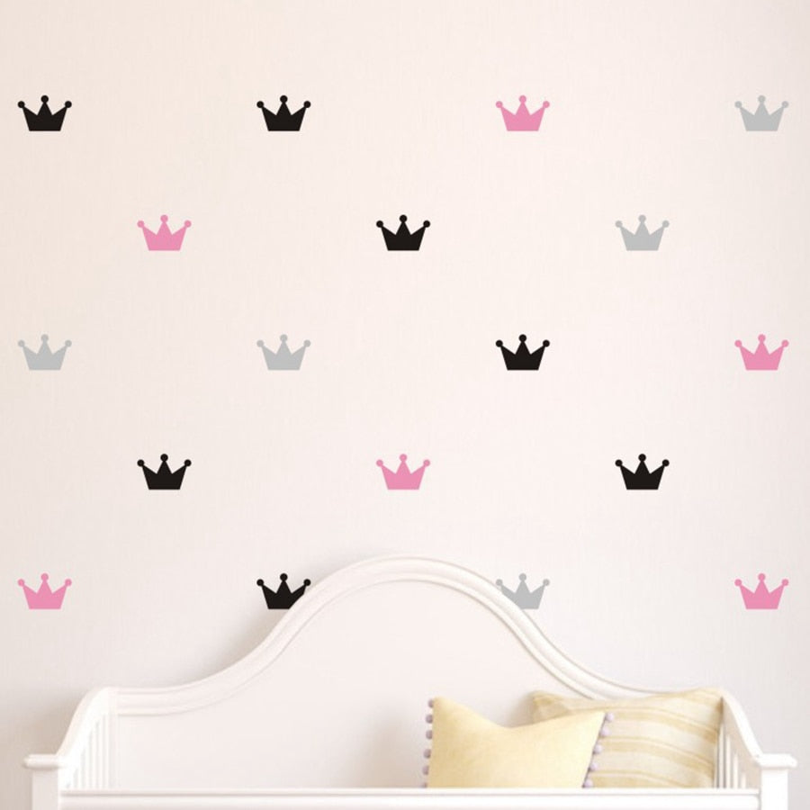 Little Princess Crowns Wall Stickers For Baby's Room Removable PVC Vinyl Wall Decals For Children's Room Creative DIY Nordic Nursery Wall Art Decoration 36pcs/set