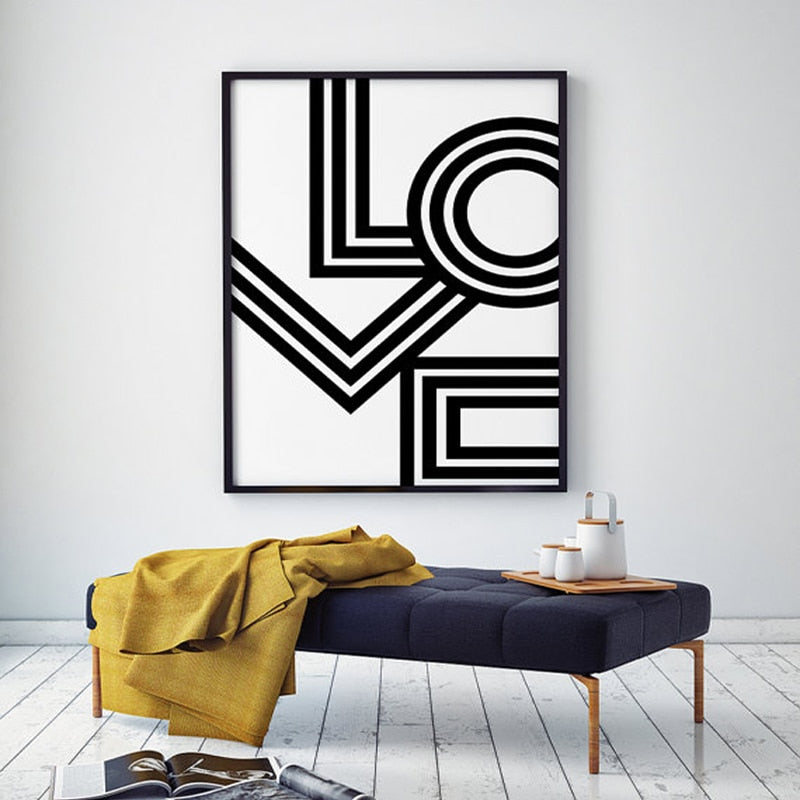 Retro LOVE Poster Minimalist Big Bold Black White Canvas Art Print Modern Love Art Painting Pictures For Salon or Bedroom