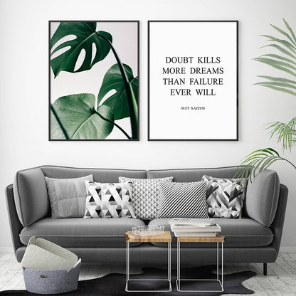 Follow Your Dreams Poster Don't Give Up Inspirational Quotation Wall Art With Beautiful Monstera Leaf Painting Fine Art Nordic Style Canvas Prints