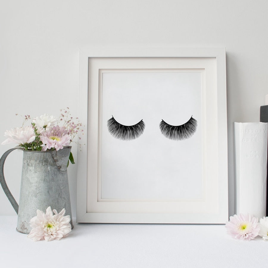 Black & White Eyelashes Nordic Wall Art Fashionable Minimalist